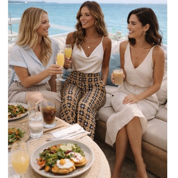 ZARA Printed Wide Leg Pants Geometric Camel & Black Side Zip Size M Boho - Picture 14 of 14